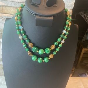 Vintage green beaded necklace Granny style Jackie K